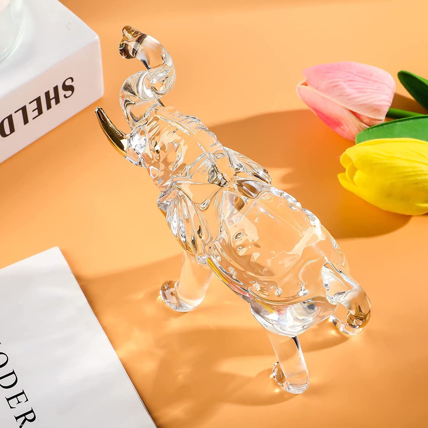 Handmade Crystal Elephant Figurine for Home Decoration