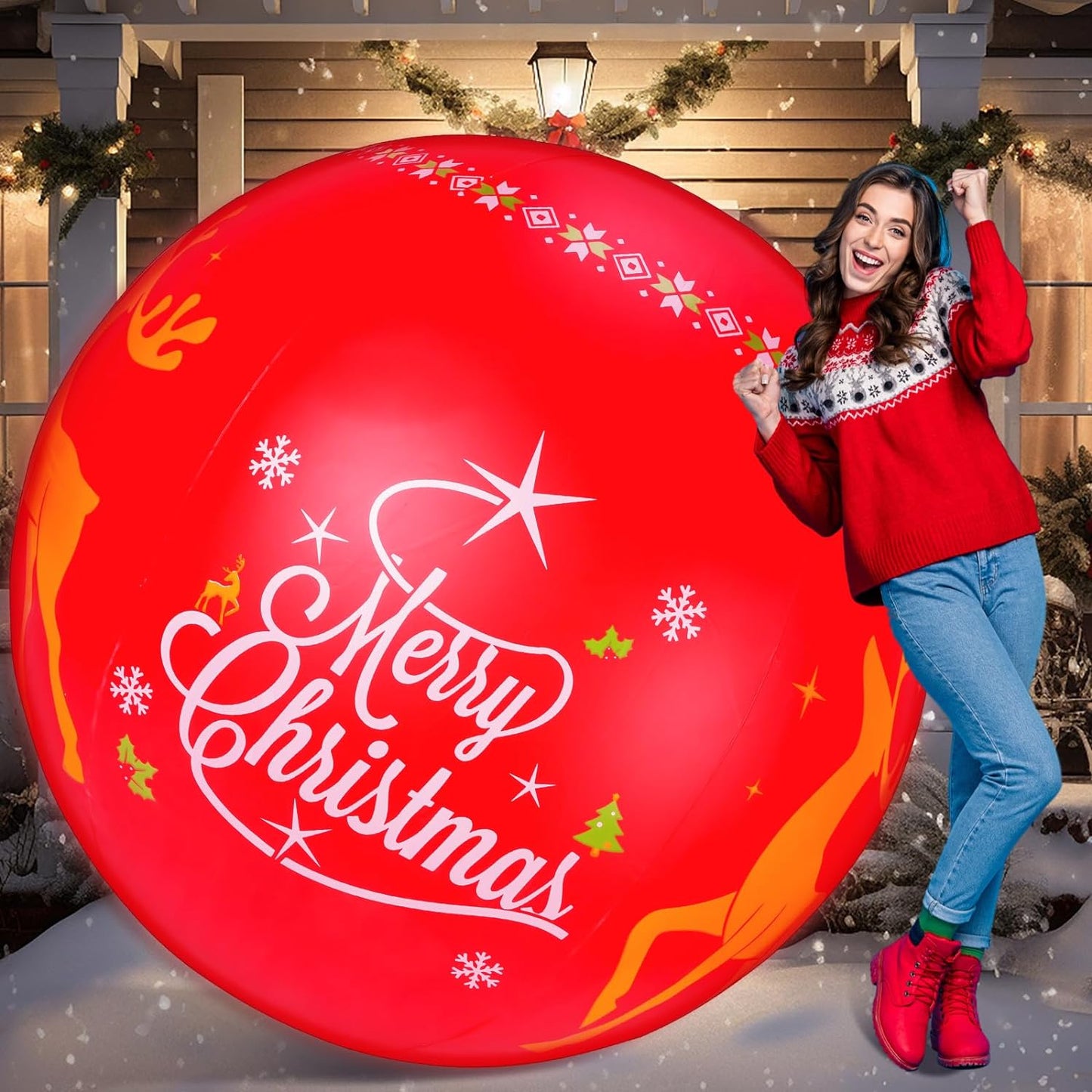 5FT Giant Light up PVC Inflatable Christmas Ball Large Christmas Decorations Outdoor with LED Light and Remote Inflatable Christmas Ornaments for Outdoor Lawn Yard Decor(Merry Christmas)