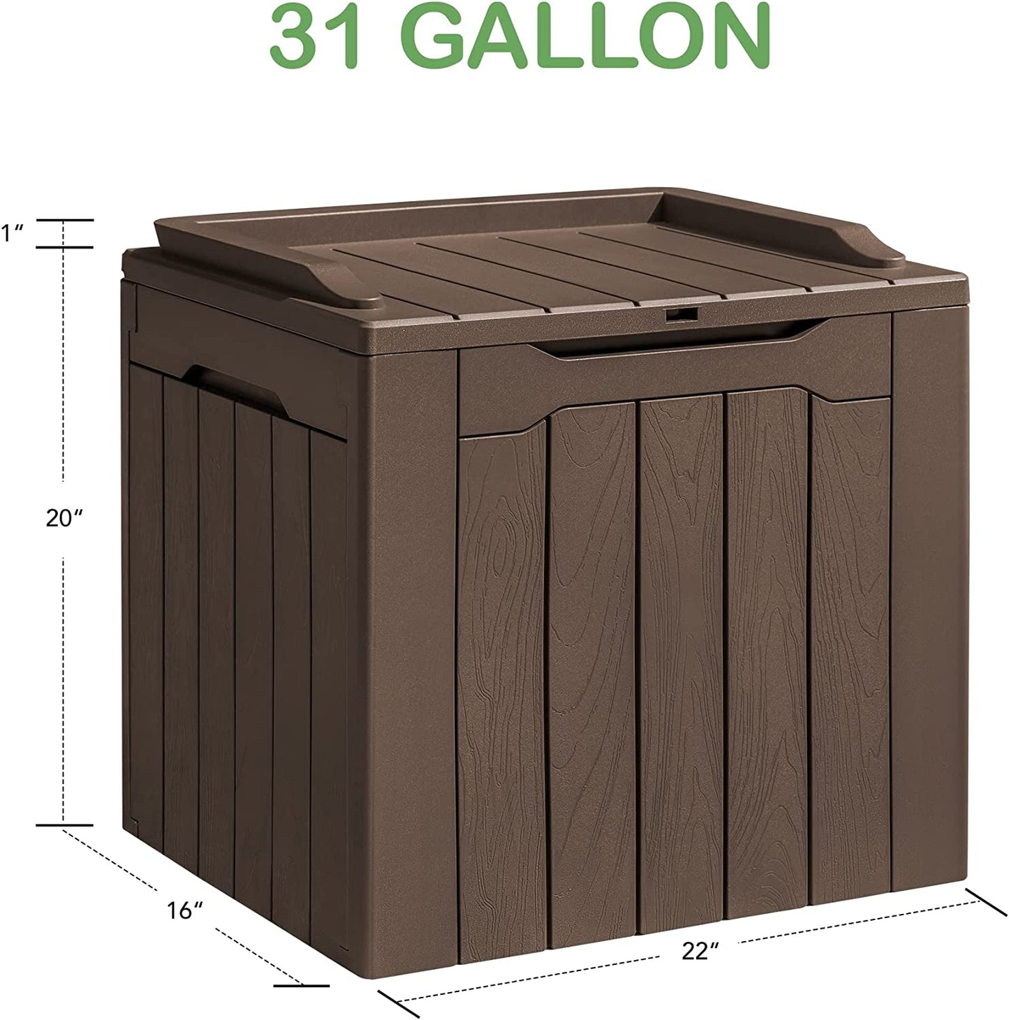 31 Gallon Resin Deck Box Waterproof Outdoor Storage w/ Padlock Indoor Outdoor Organization & Storage (Dark Brown)