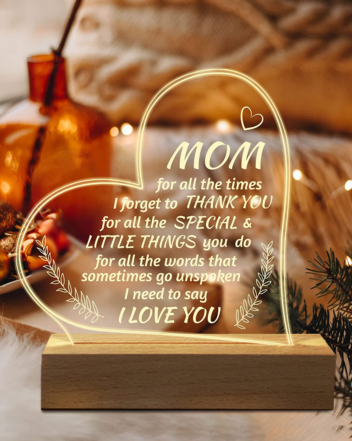 Mom Birthday Valentines Gifts Mothers Day, Acrylic Engraved Night Light 15*19CM