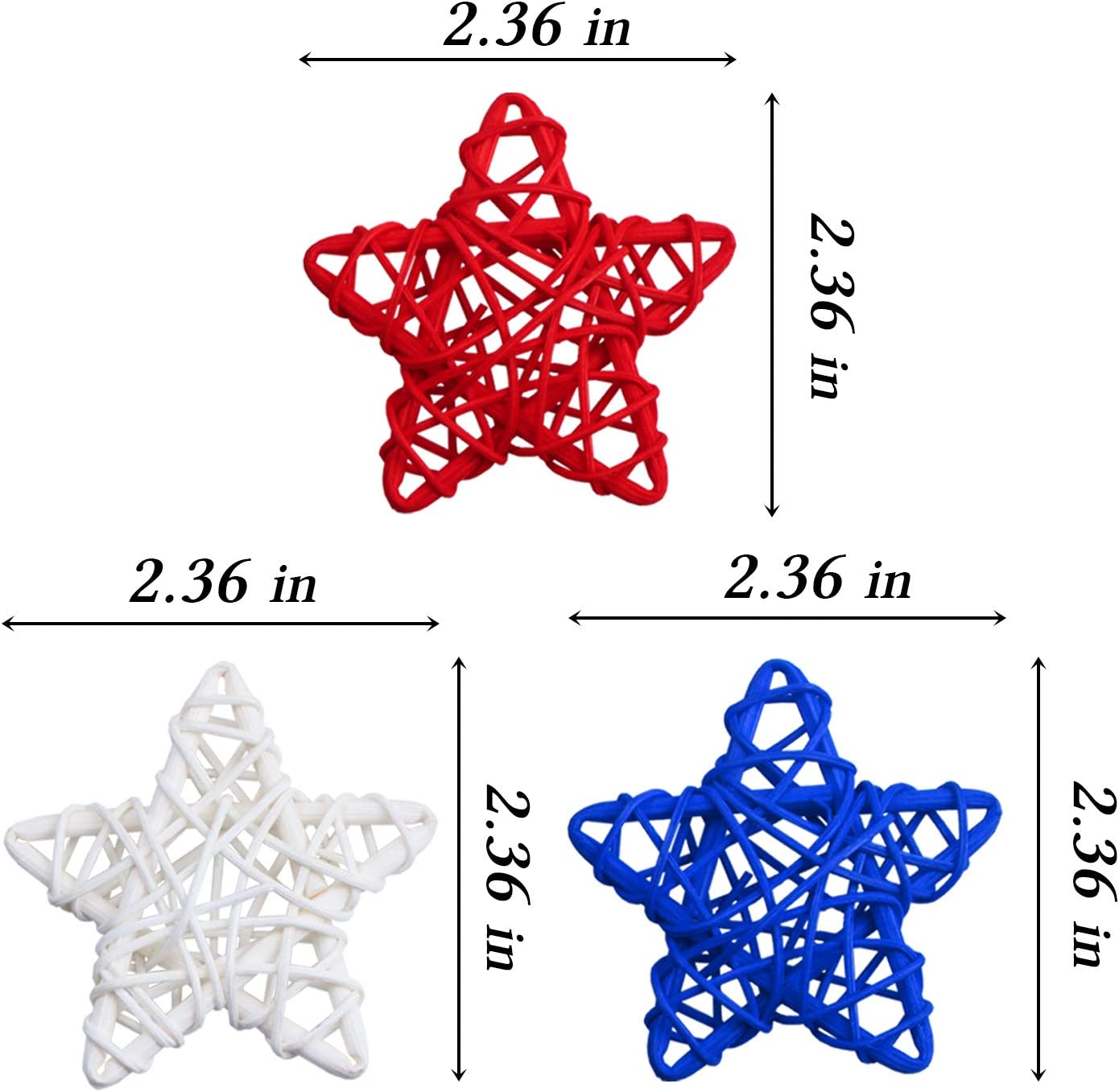 24 Pcs 4th of July Star Shaped Rattan Balls Decoration, 2.36 Inch Red White &Blue