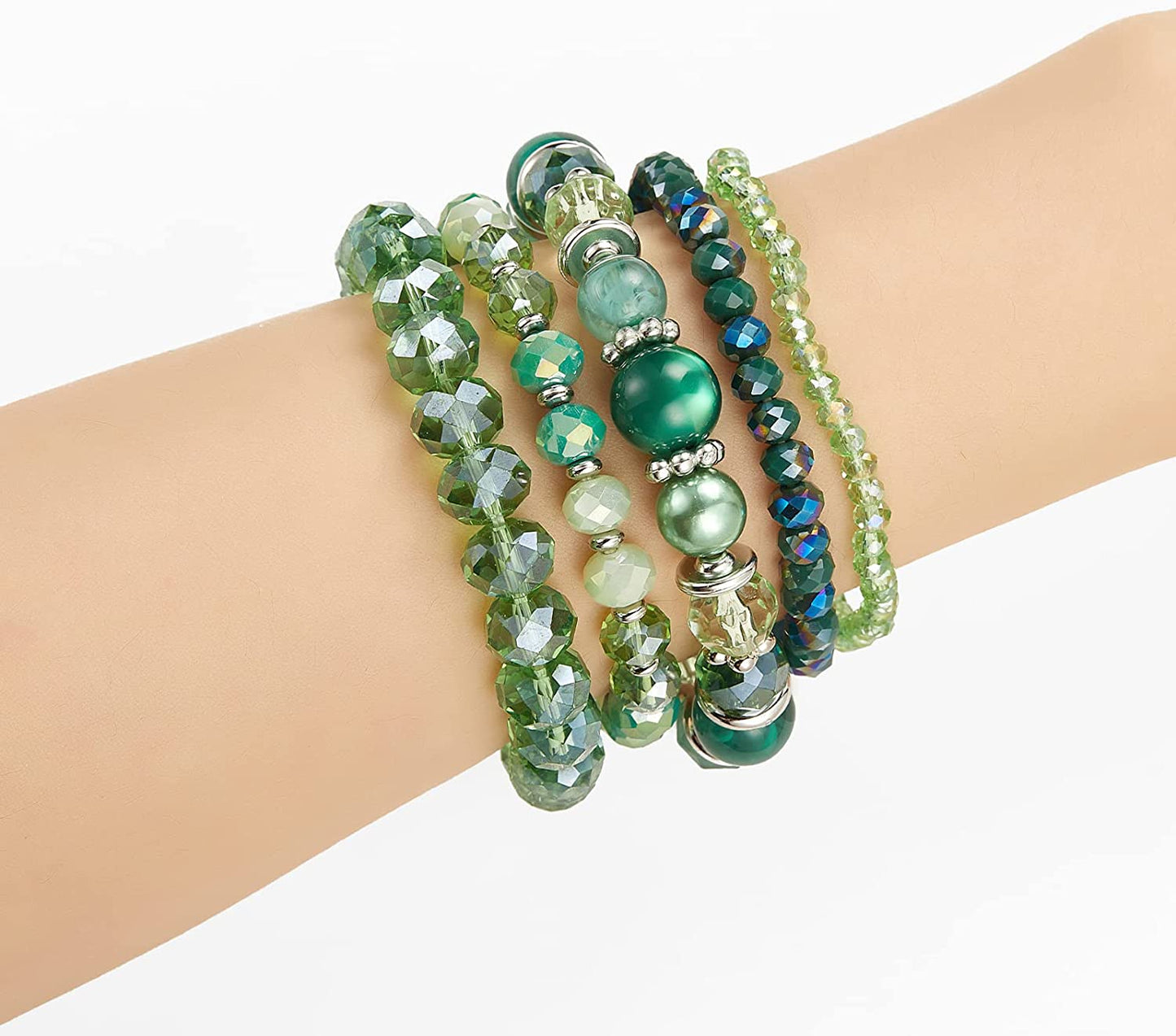 Green Boho Stretch Bracelet Colorful Stackable Crystal Beads Bracelets