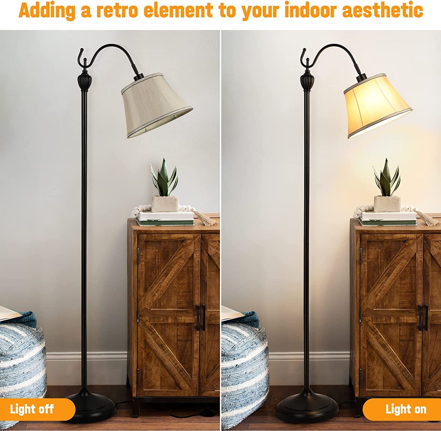 Floor Lamps for Living Room, Tall Standing Lamp with Shade, LED Farmhouse Pole Vintage,  Black