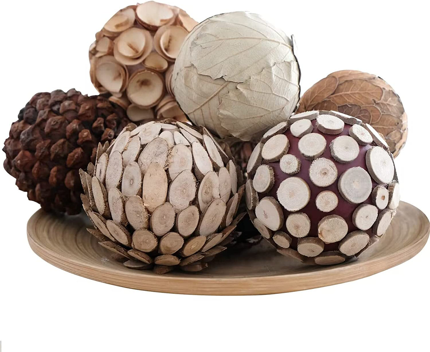 Decorative Filler Balls for Centerpiece, 6 PCS 3.5 Inch Natural Tone for Home Decoration