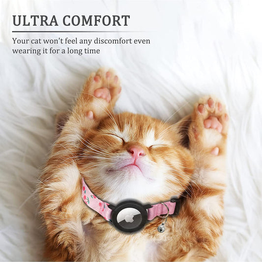 Upgraded AirTag Cat Collar, Integrated GPS Cat Collar w/ Apple Air Tag Holder & Bell [Pink]