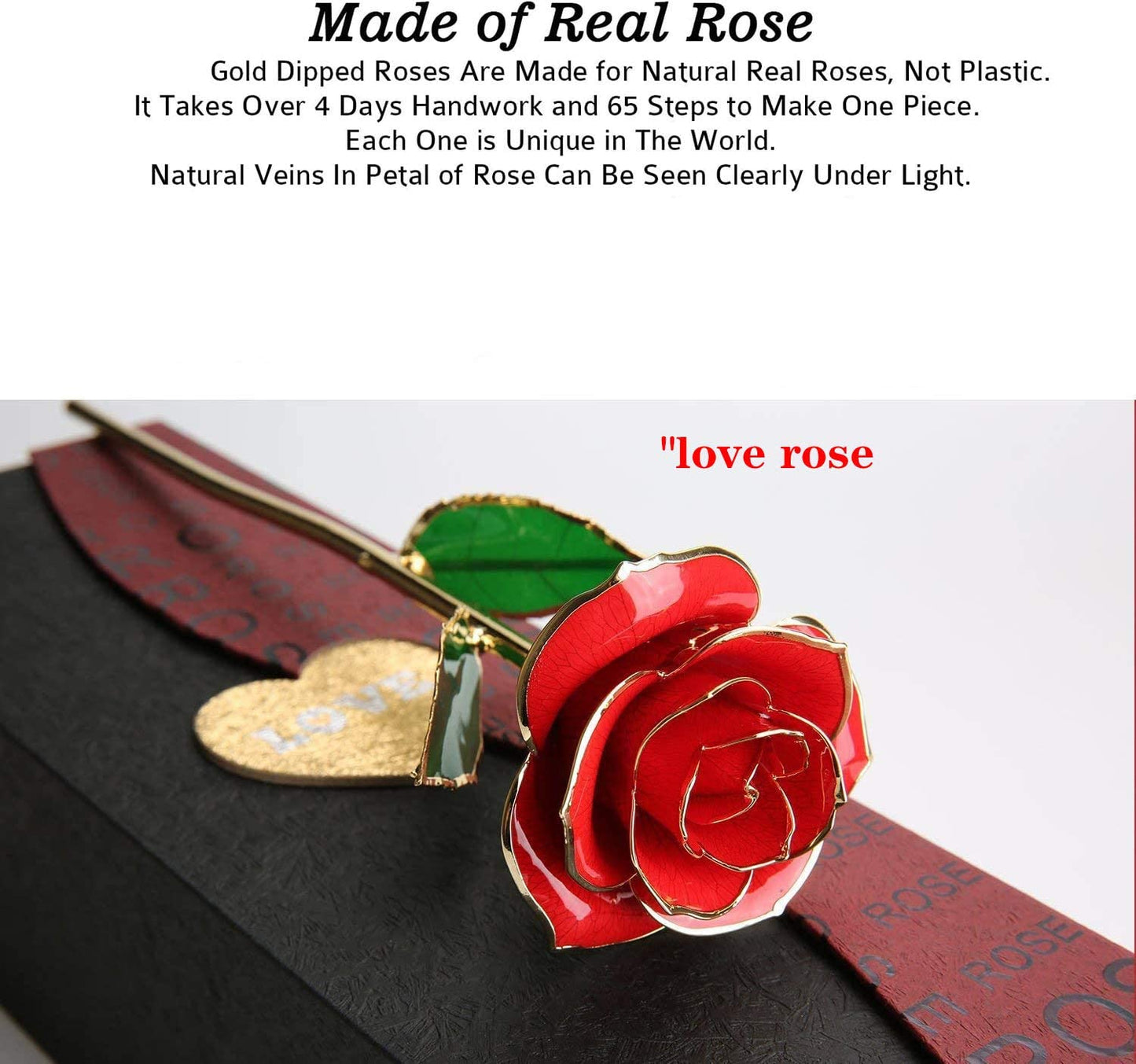 Gold Rose 24K Plated Gold Dipped Rose, Forever Preserved Red Rose w/ Stand