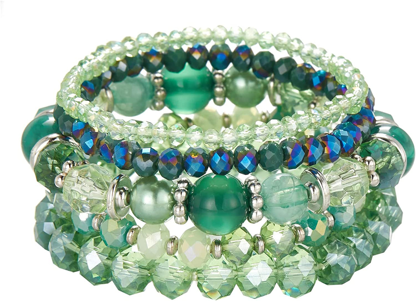 Green Boho Stretch Bracelet Colorful Stackable Crystal Beads Bracelets