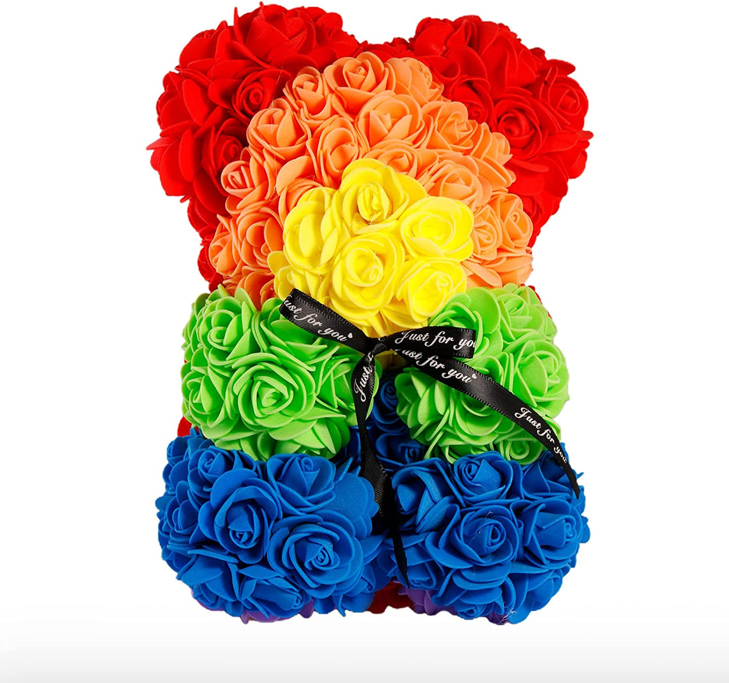 Rose Flower Bear,10 inch Artificial Rose Love Romantic for Valentine's Day(Rainbow)