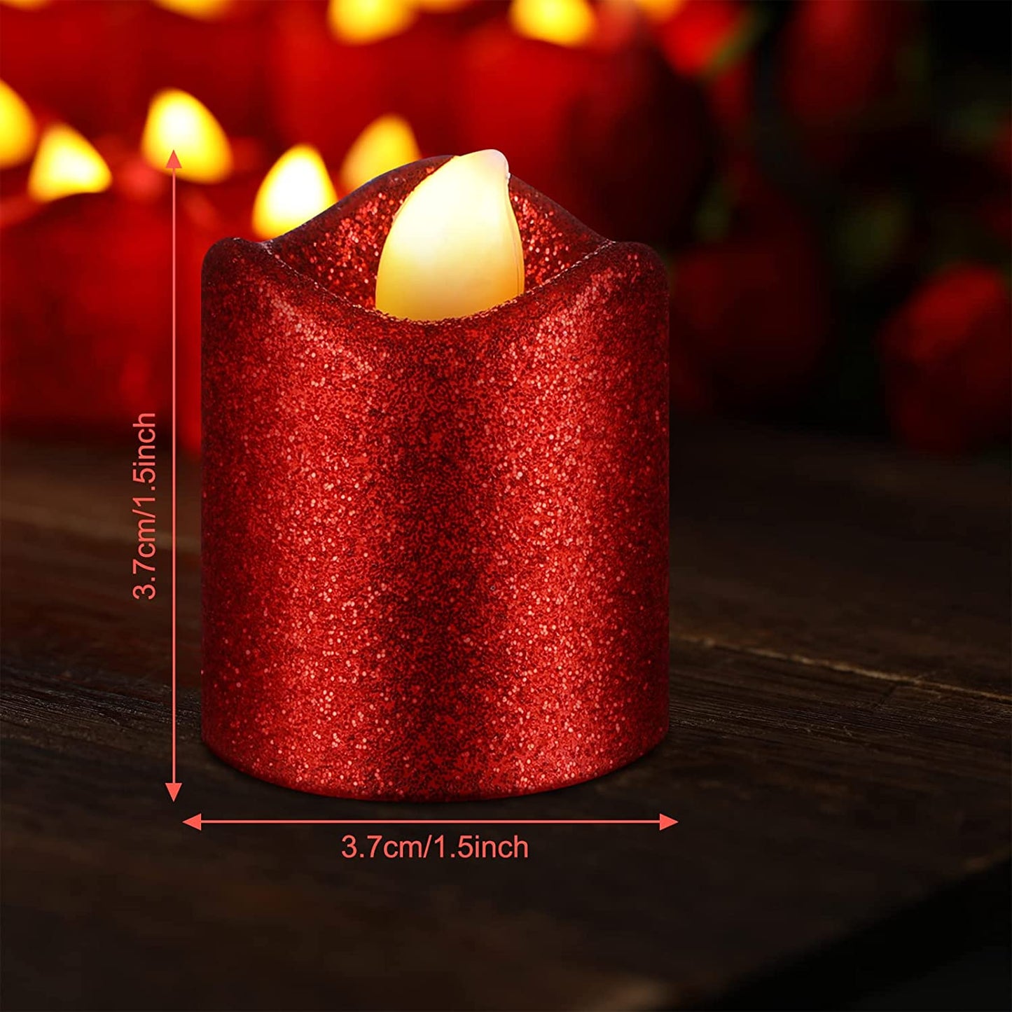 24 Pieces Flameless Votive Candles Valentine's Day Glitter LED Tea Light Battery Operated (Red)