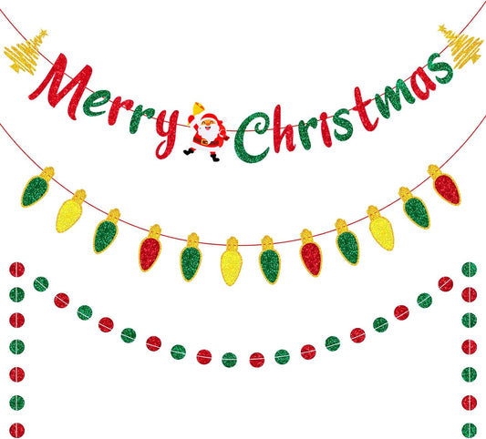 Christmas Banner Decorations - Glitter Merry Christmas Banner - Christmas Decorations, Indoor/Outdoor Party Supplies for Holiday Decor, Home, Office, Classroom, Fireplace and More