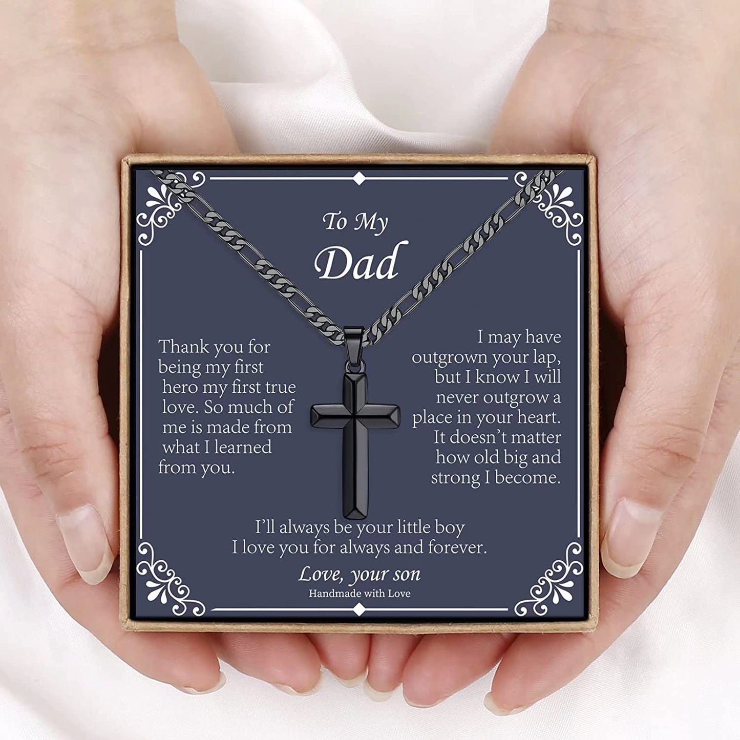 Fathers Day Cross Gifts for Men, Black (To my dad from son)