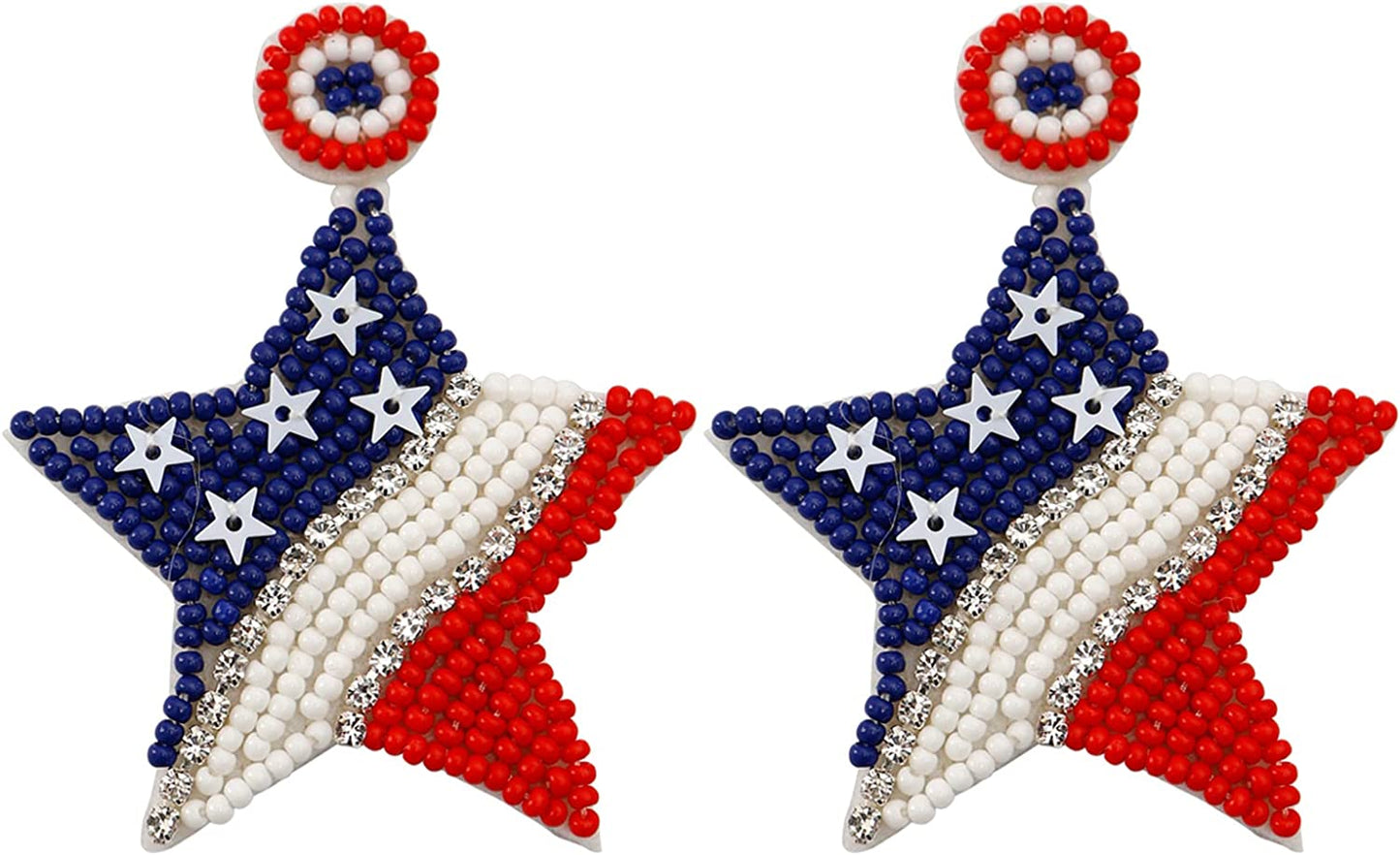 4th Of July Earrings for Women Handmade Patriotic Drop Dangle Beaded Earrings for Independence Day