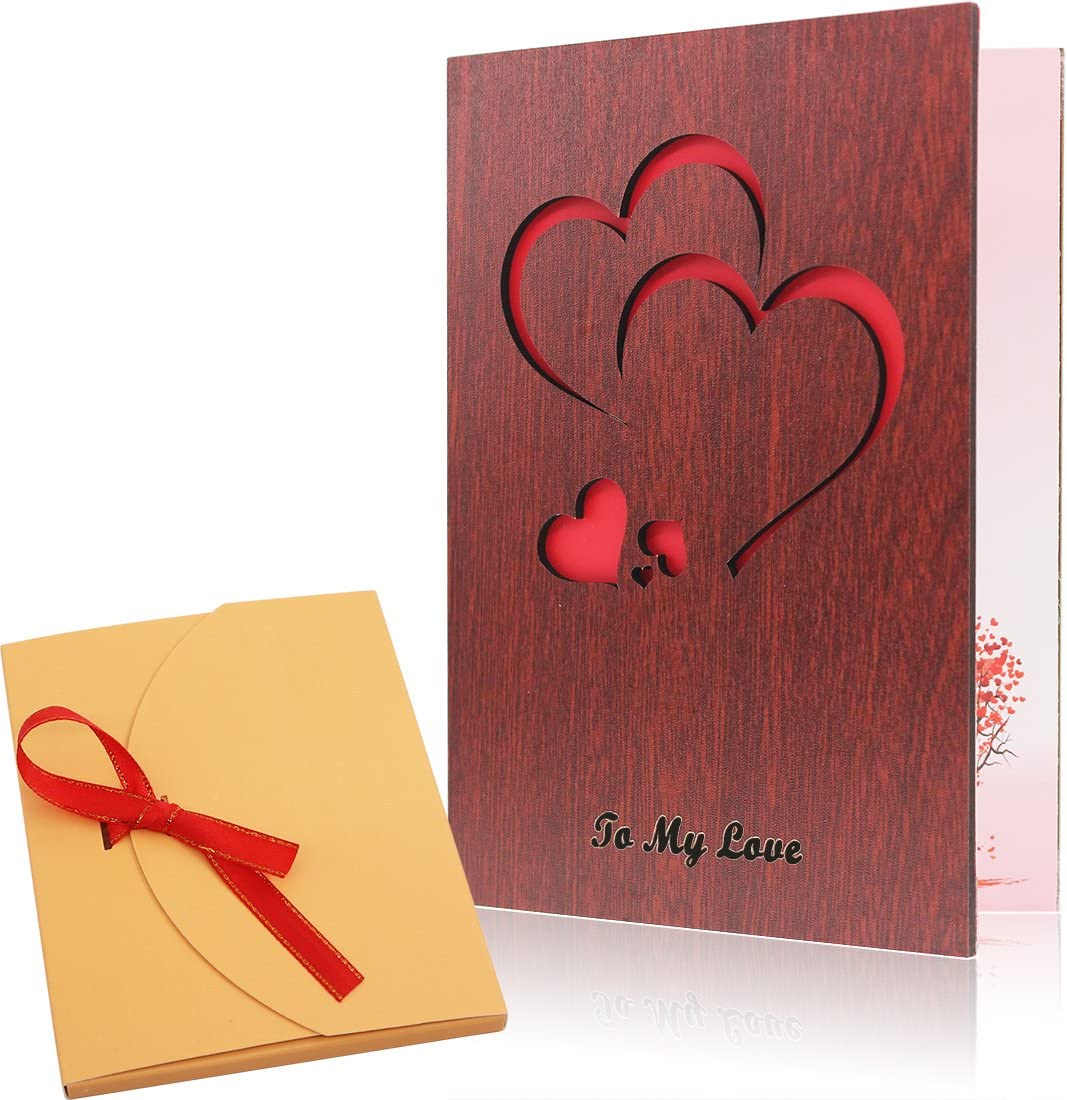 Handmade Walnut Wood Love Greeting Card with Unique Gift Card Box