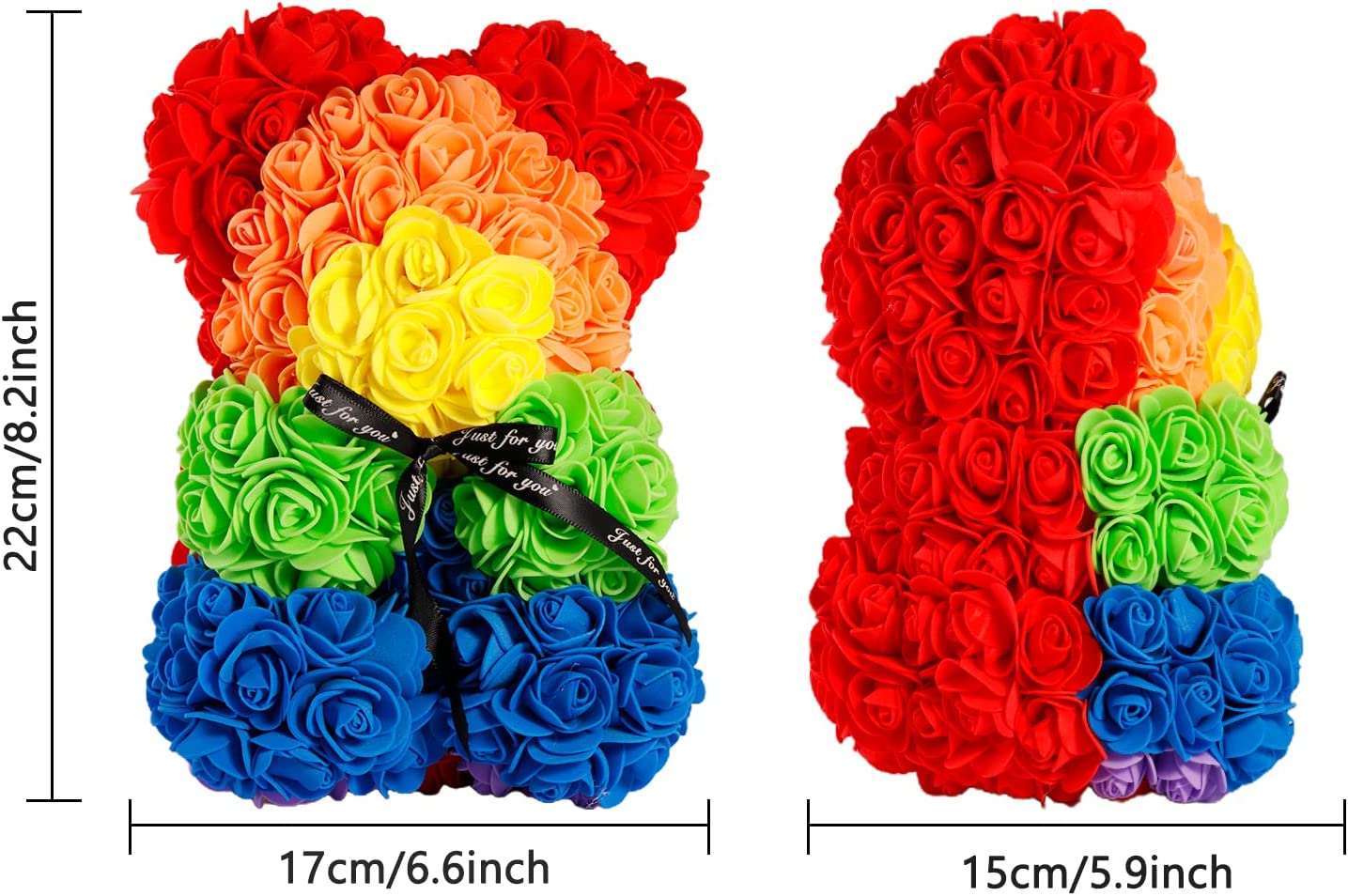 Rose Flower Bear,10 inch Artificial Rose Love Romantic for Valentine's Day(Rainbow)