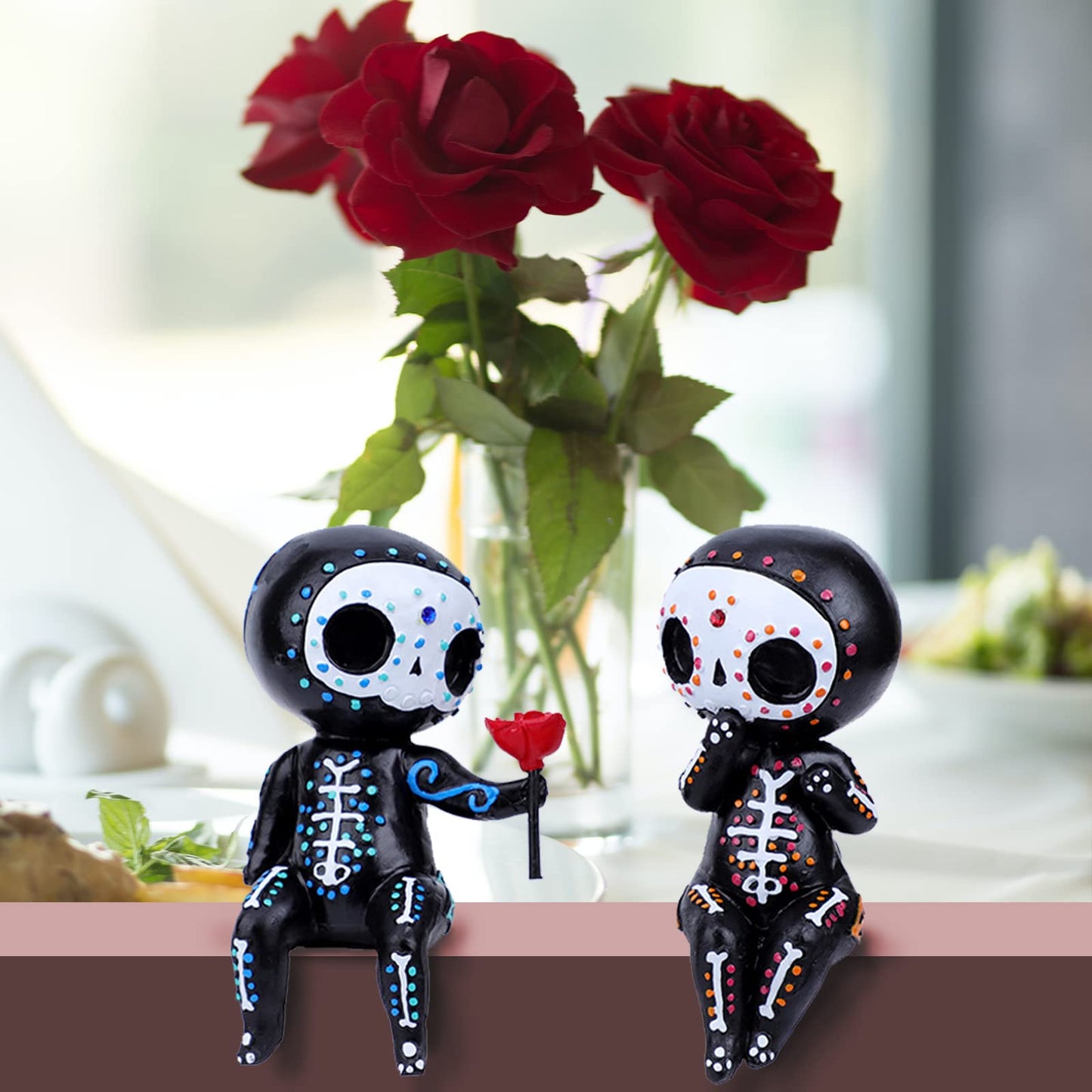 Skull Decor,Sugar Couple Statue, Figurine, Resin Crafts Cute Statue Skeleton Memorial Sculpture, Halloween