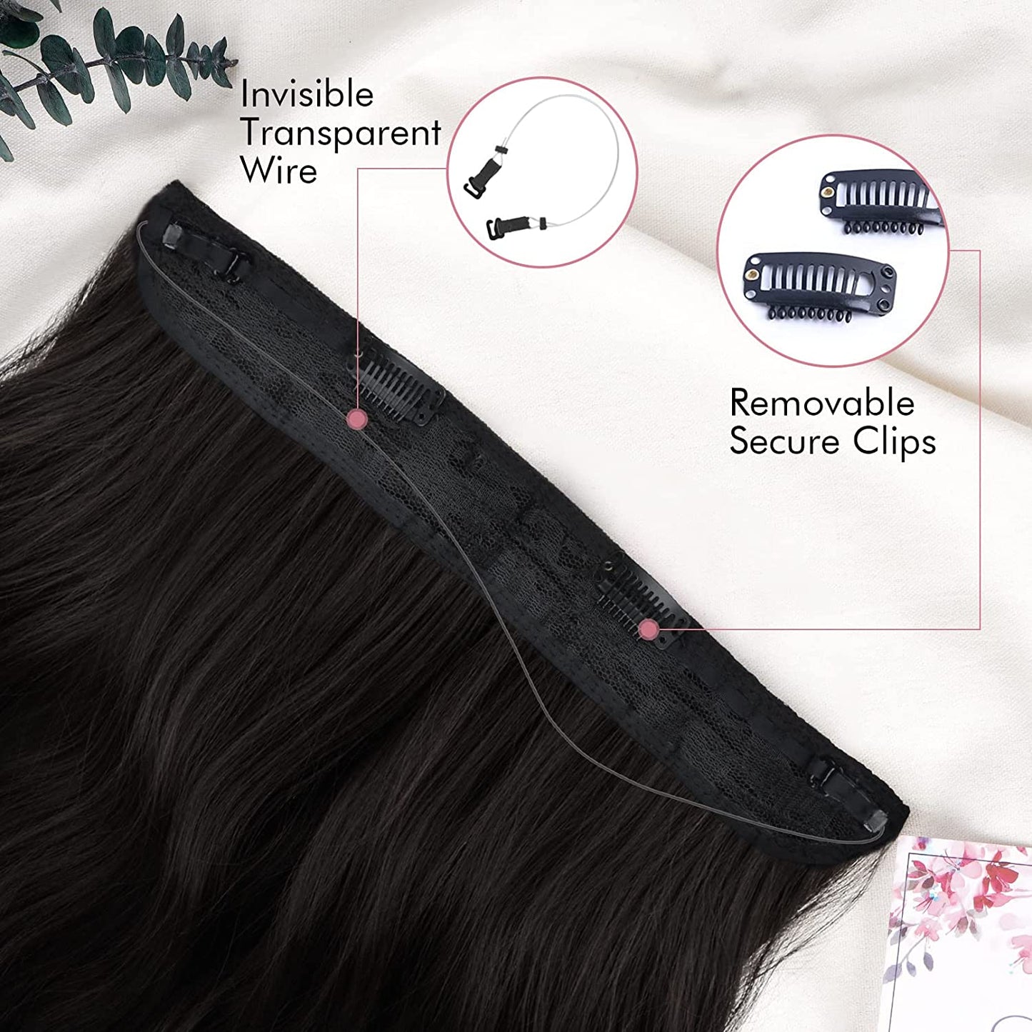 Invisible Wire Hair Extensions 20 Inch - Chestnut Brown with Blonde Hightlights