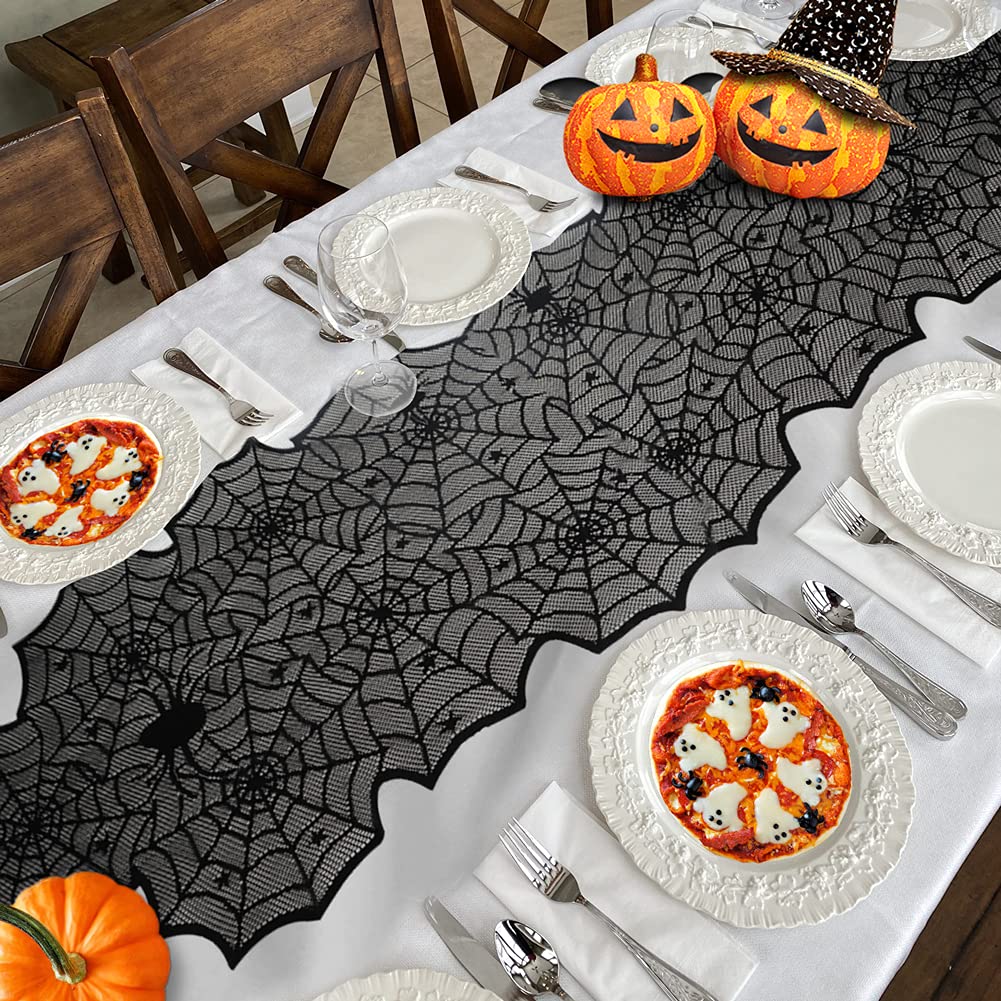 Table Runner, Black Lace Spider Web Table  for Halloween Table Creepy Table Cloth