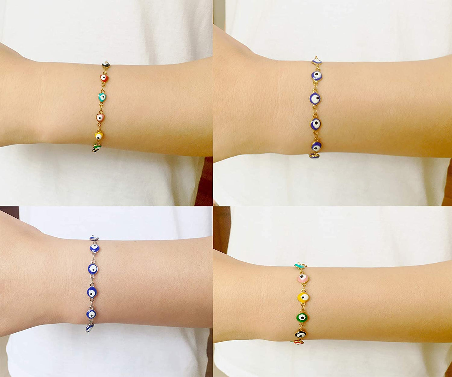 3 Pcs Evil Eye Bracelets for Women Men Girls 18K Gold Plated Stainless Steel Colorful