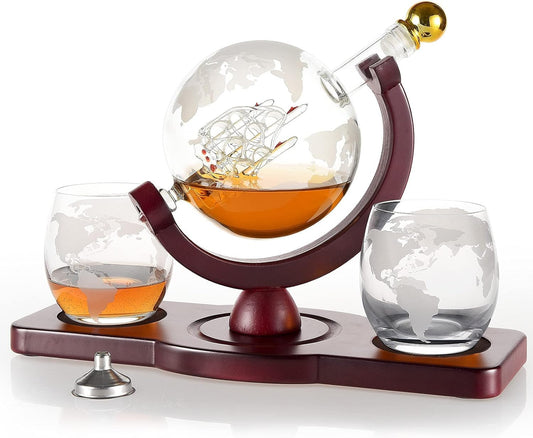Gifts for Men Dad Husband from Daughter Son Wife Christmas, Anniversary Birthday Gift for Him, Globe Decanter Set with 2 Glasses, Bourbon Cool Stuff