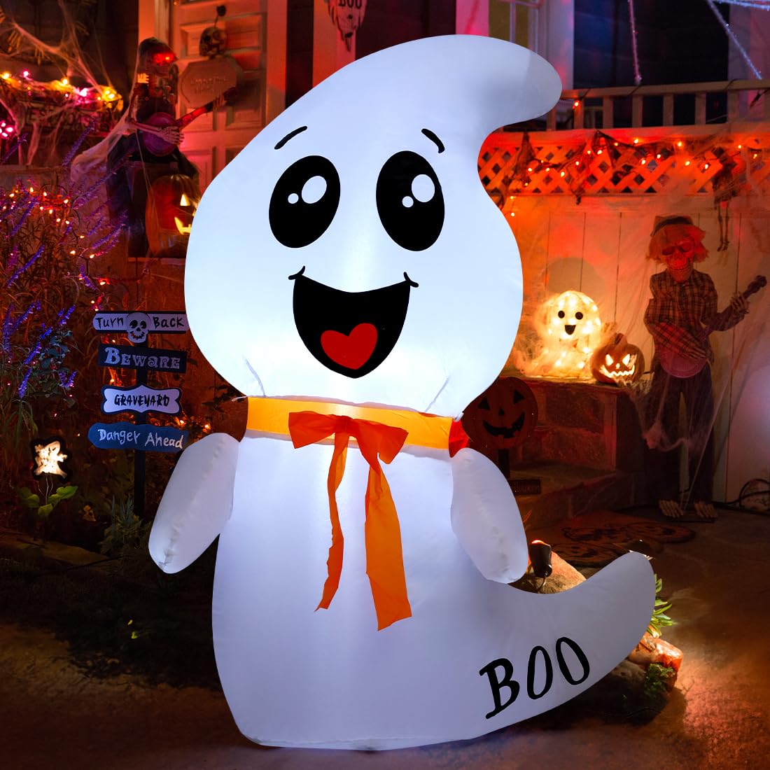 4 FT Cute Ghost Blow Up Yard with Built-in LEDs for Indoor /outdoor Garden Lawn Party Decorations