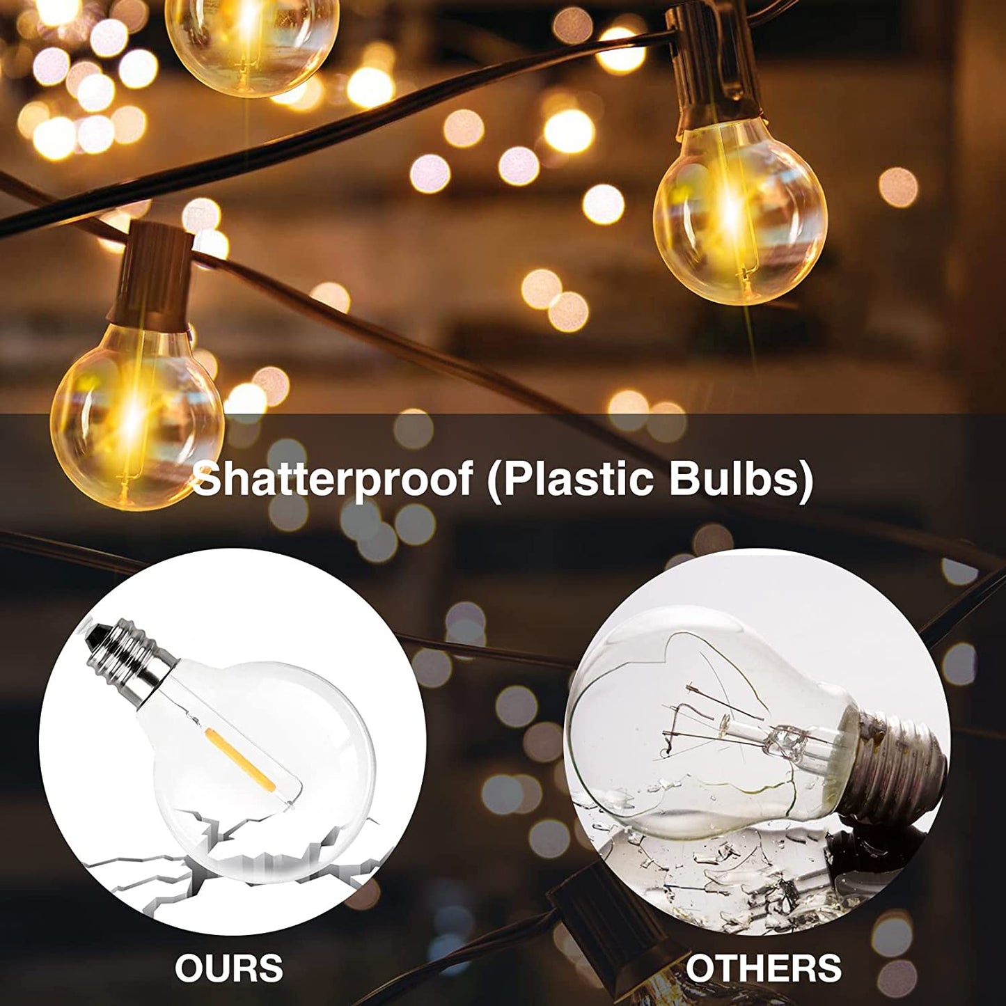 Outdoor String Lights, 60FT(50+10) Waterproof Patio Lights w/ 32 Dimmable Hanging Lights Globe G40 Bulbs