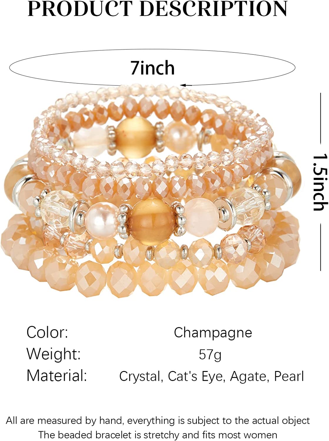 Champagne Beaded Boho Stretch Bracelet Colorful Stackable Crystal Beads Bracelets