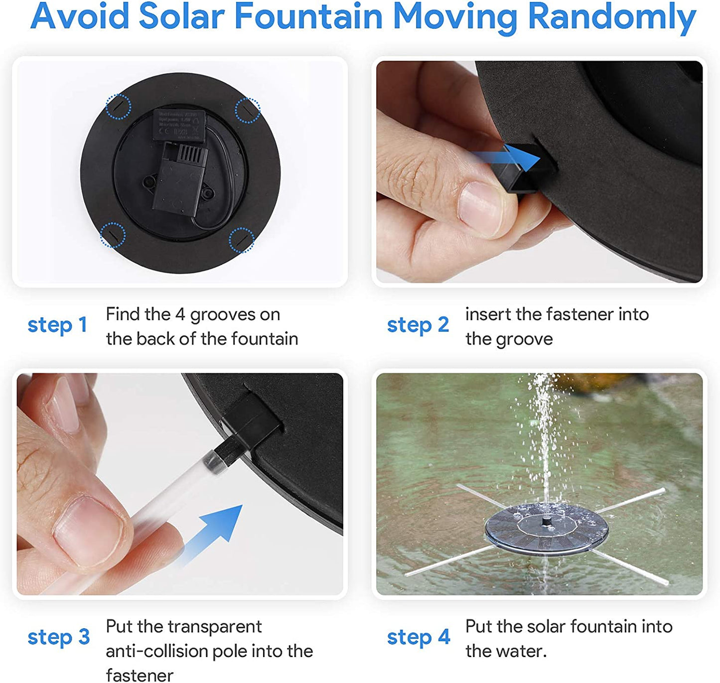 Floating Solar Powered Water Fountain Pump for Bird Bath, Garden, Pond, Pool, Outdoor (1W)