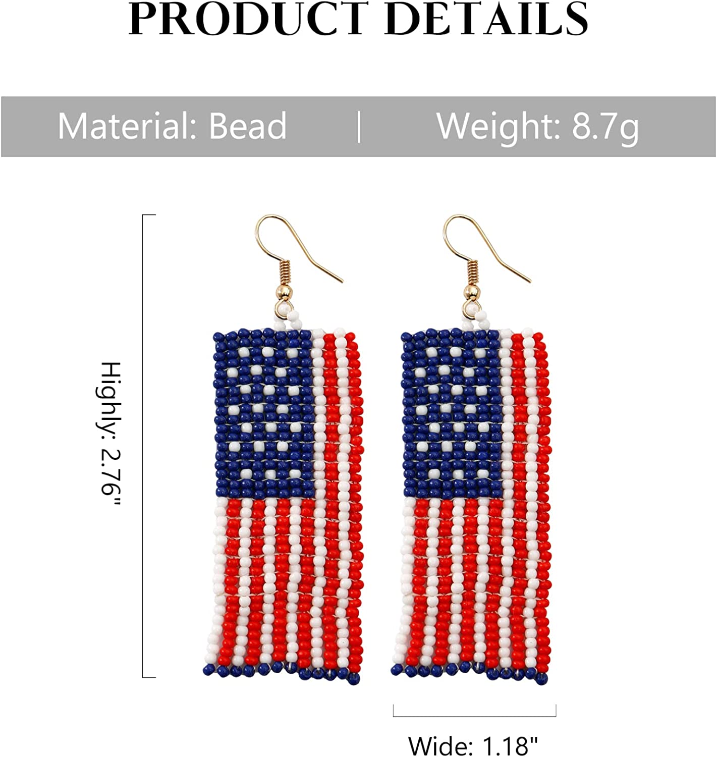 4th Of July Earrings for Women Handmade Patriotic Drop Dangle Beaded Earrings for Independence Day