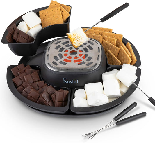 Maker Tabletop Indoor - Flameless Electric Marshmallow Roaster – 4 Detachable Trays & 4 Roasting Forks – Gift Set & Date Night Idea.