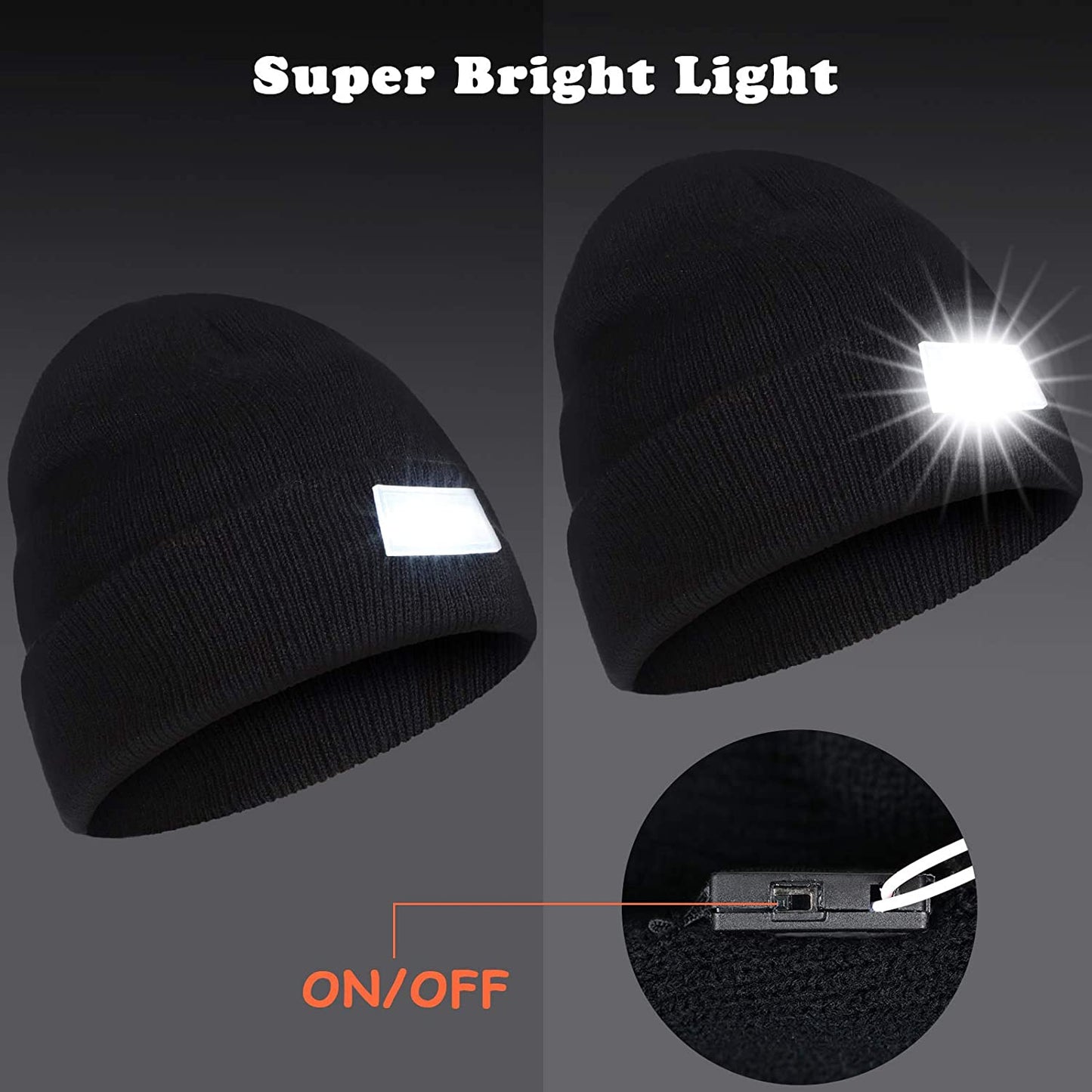 2 Pieces Winter LED Beanie Hats Warm Knitted Hat with Light LED Headlamp for Men Women