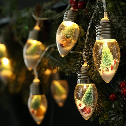 6.6FT Christmas Vintage Decor String Light - 10LED Snow Globe Bulbs  with Tree & Snow & Cute Ornaments