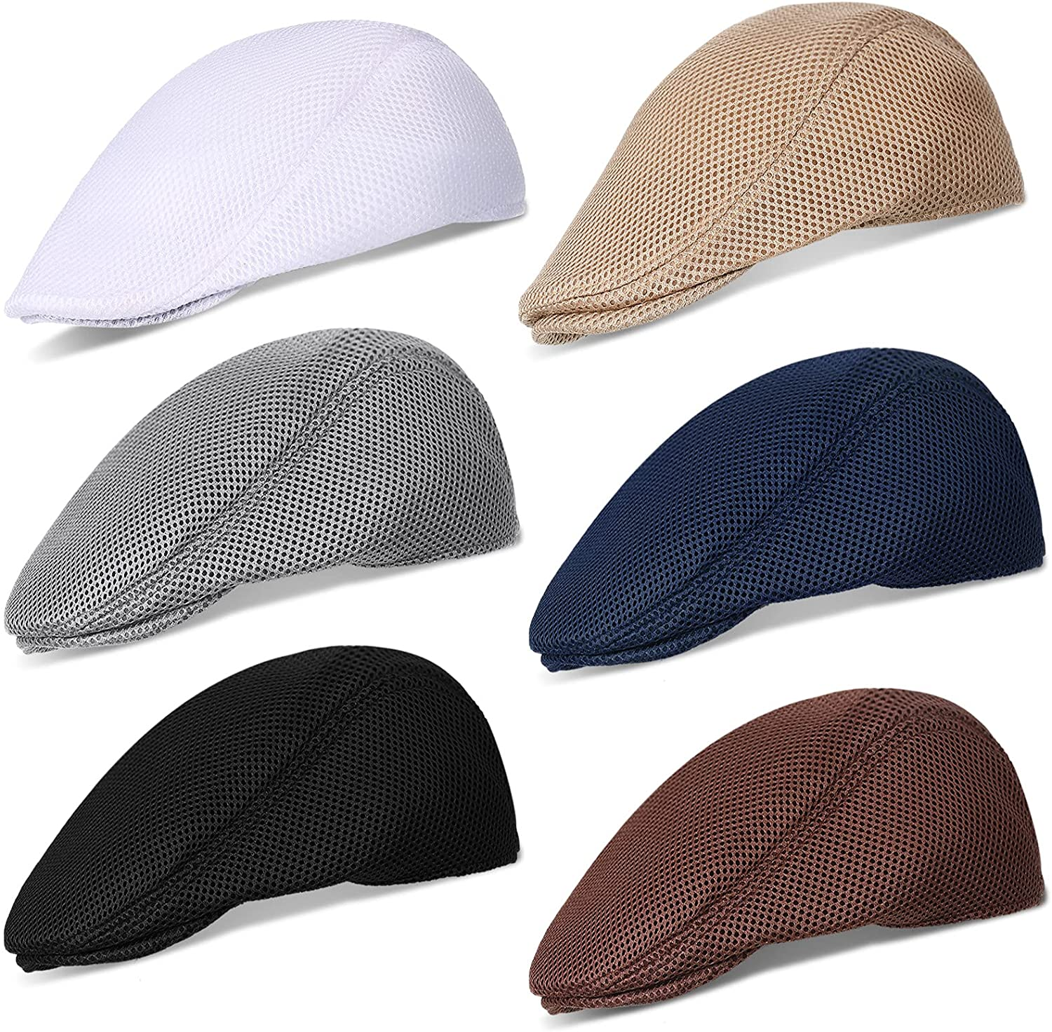 Geyoga 6 Pieces Men'S Mesh Flat Cap Breathable Summer Newsboy Hat Cabbie Flat Cap