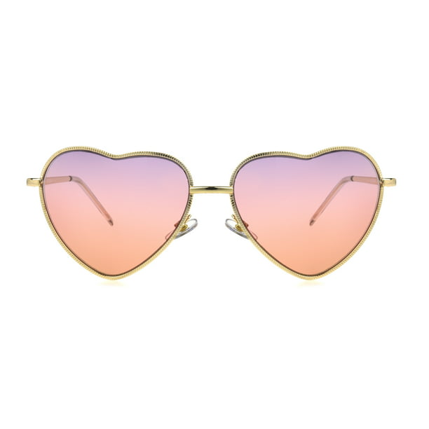 Women's Round Gold Heart Gold Sunglasses