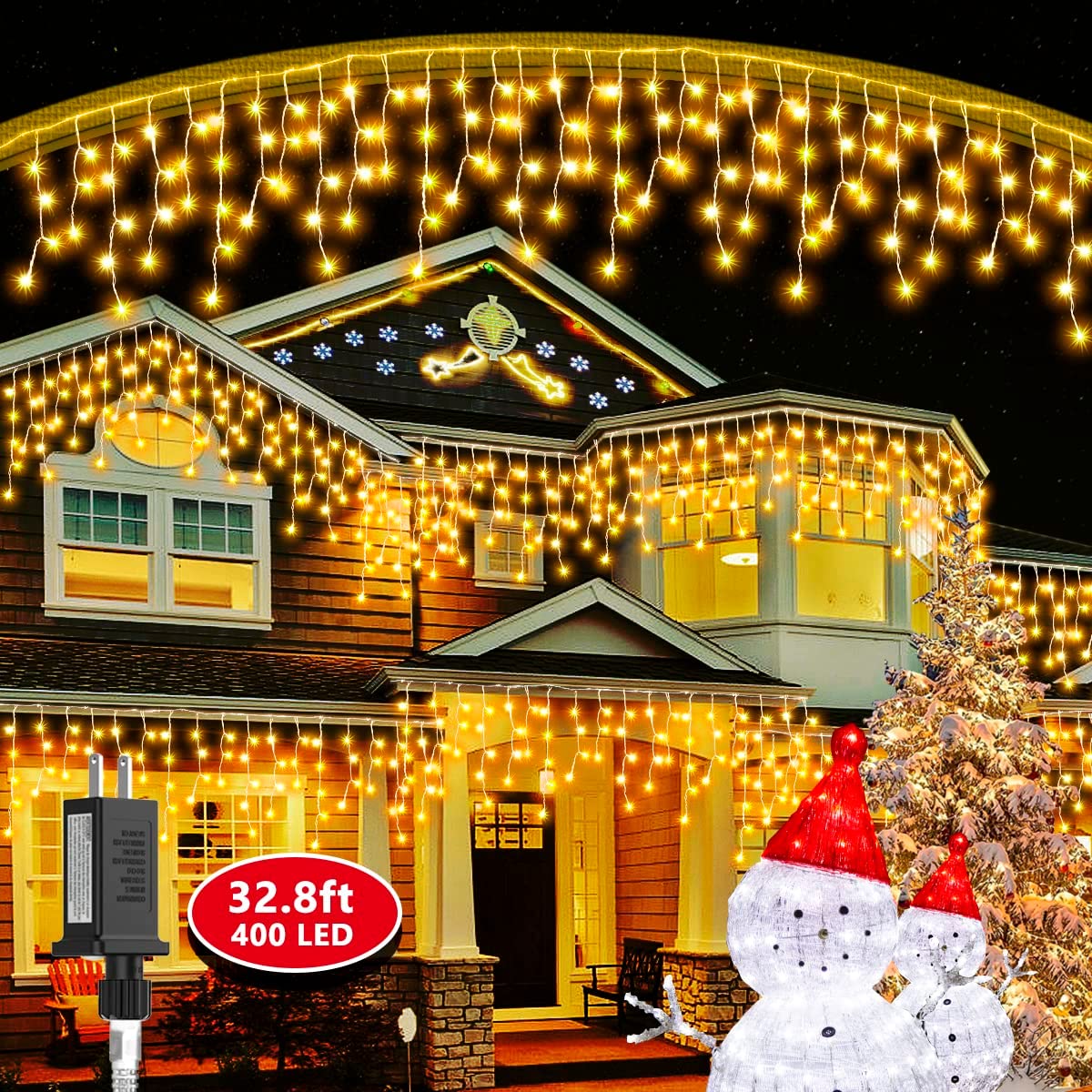 400 LED 32.8ft 8 Modes 64 Drops Christmas Icicle Lights