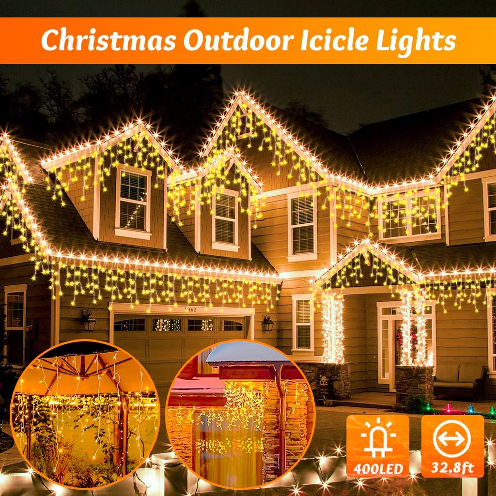 400 LED 32.8ft 8 Modes 64 Drops Christmas Icicle Lights