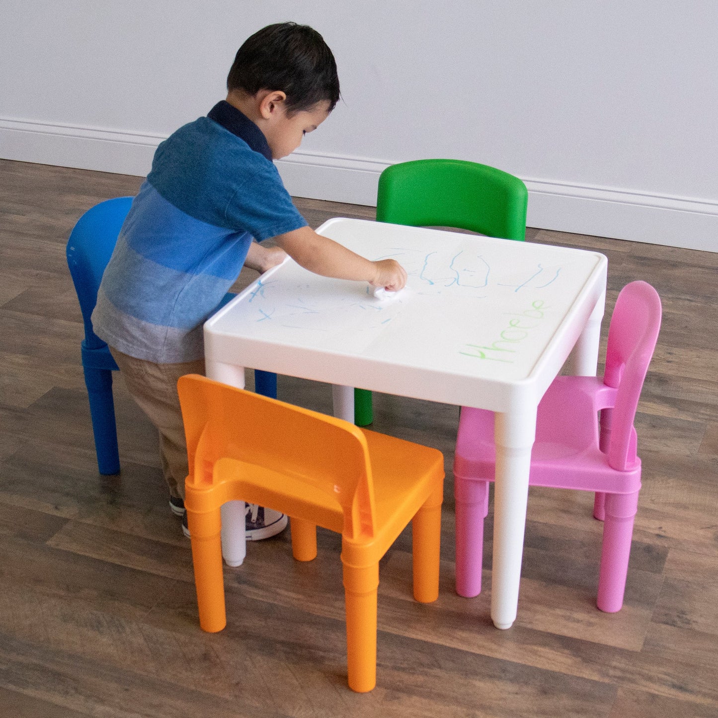 5-Piece Plastic Dry-Erase Table & Chair Set with Eraser