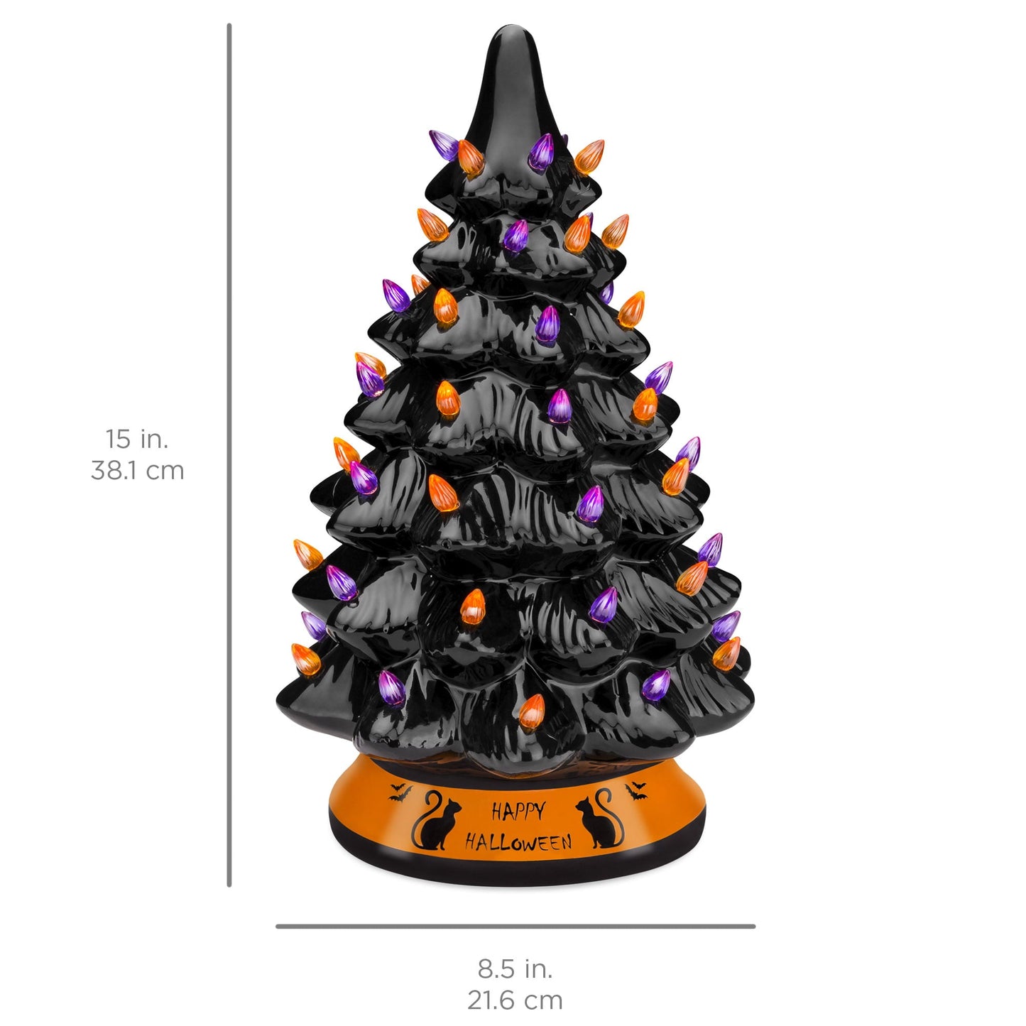 Pre-Lit 15in Ceramic Halloween Tree Holiday Decoration