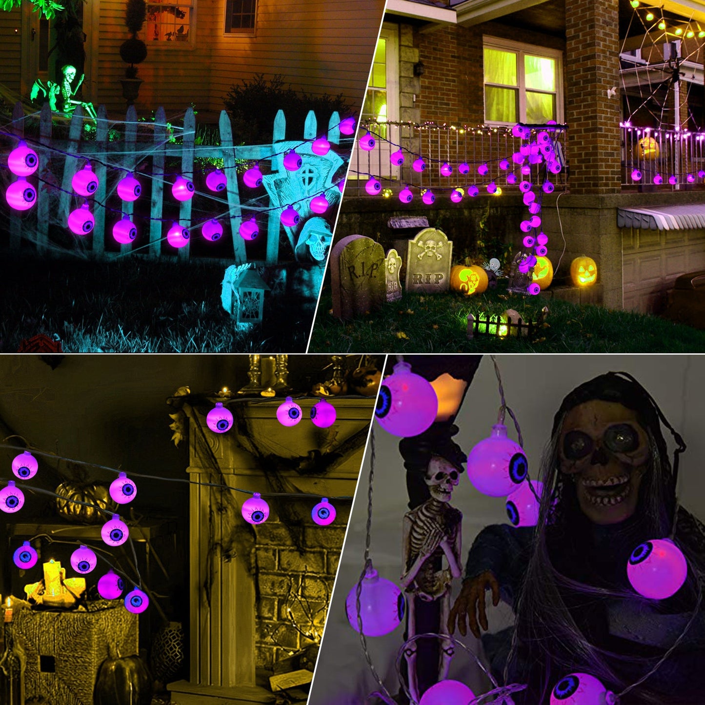 30 LED Halloween Eyeball String Lights 8 Modes w/ Remote