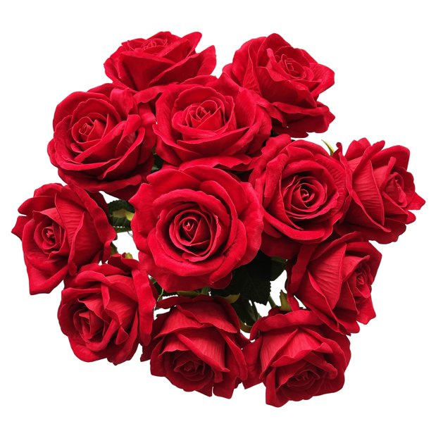 12 Pcs Artificial Rose Flowers Red Blossom Rose Flowers w/ Stem Rose Bouquets, Red B