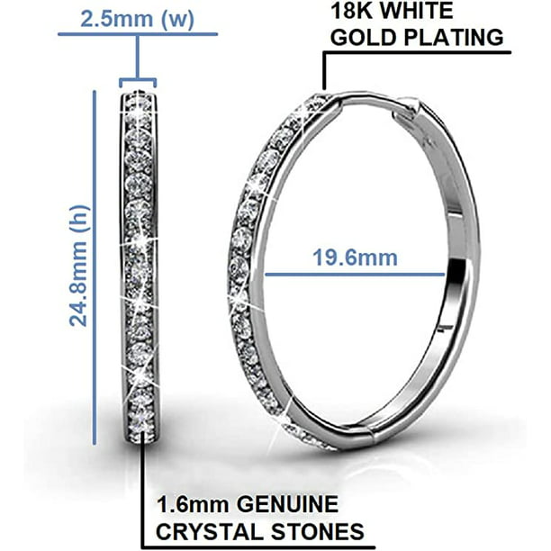 18k White Gold Hoop Female Earrings with Swarovski Crystals