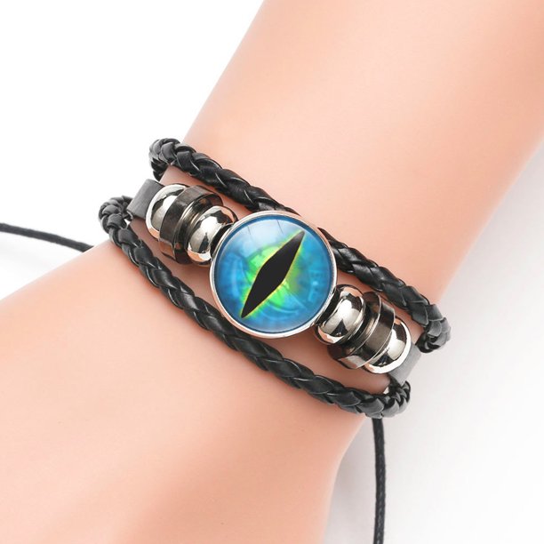 Glow In The Dark Bracelet Evil Blue Eye Glass Dome Leather Fashion punk Bracelet
