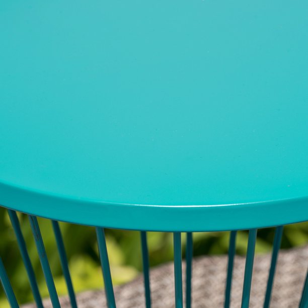 Outdoor 16 Inch Iron Side Table, Matte Teal