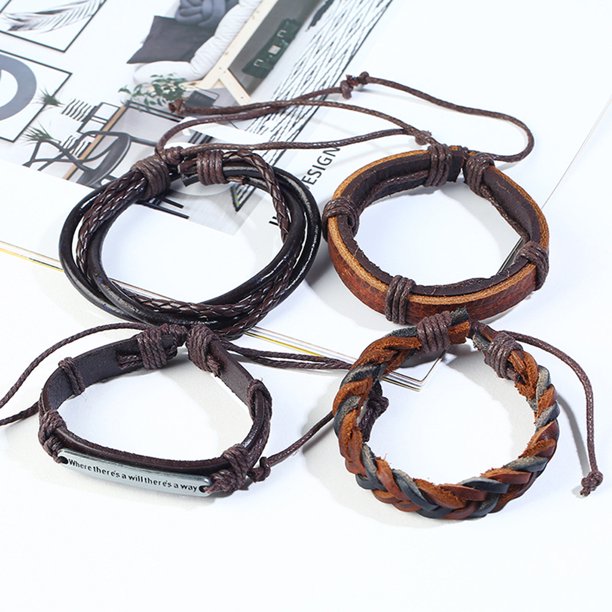 Pack Of 12/Set Vintage Men Leather Multi-Layer Braided Bracelets