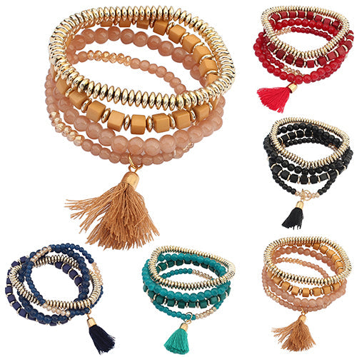 4 Pcs Boho Ethnic Style Multilayer Beaded Bangles Bracelets for Women