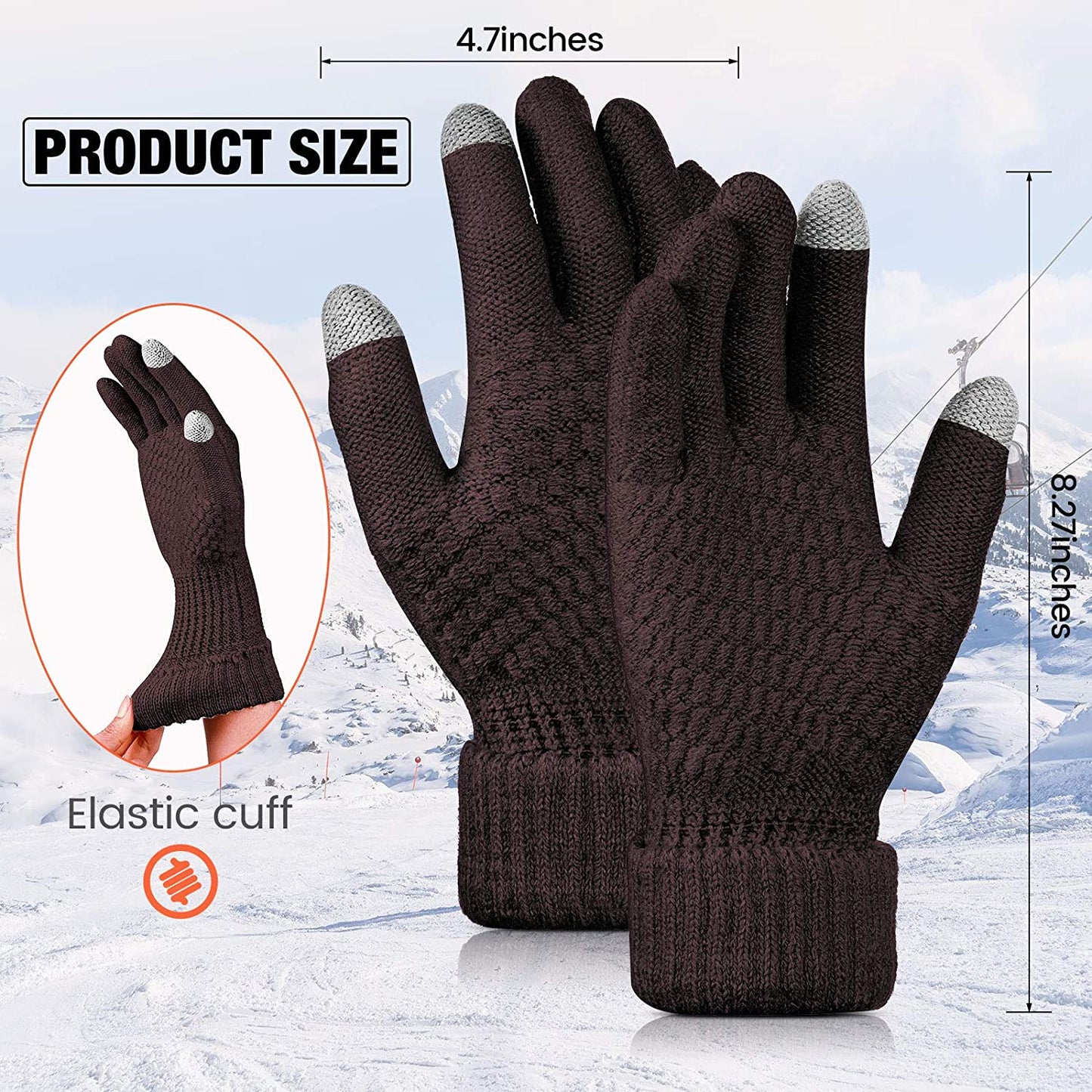 4 Pairs Women's Winter Touch Screen Gloves Warm Fleece, Black, White, Khaki, Coffee