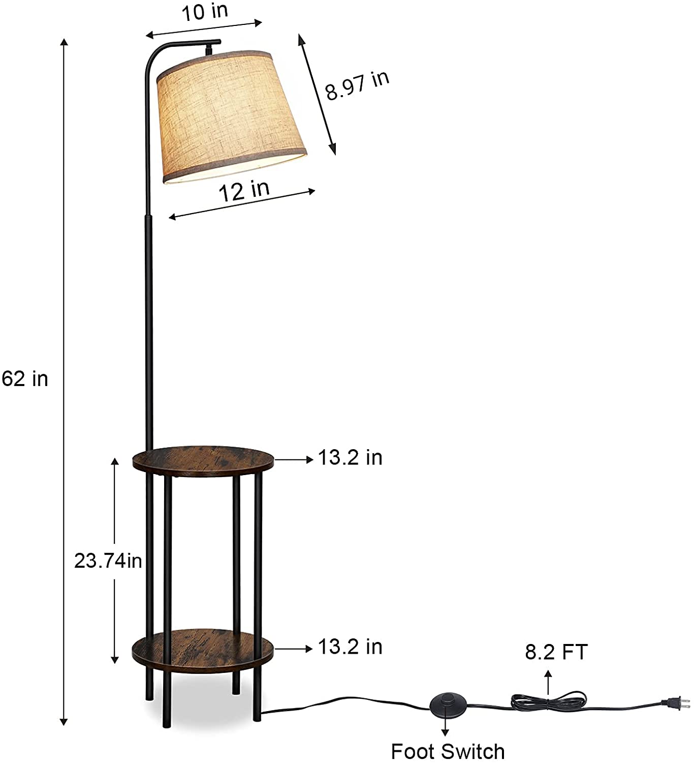 62" Farmhouse Floor Lamp w/ End Table