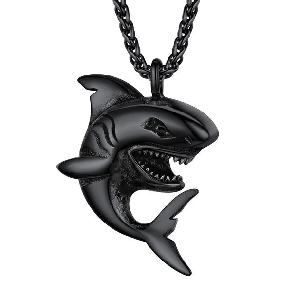 Black Shark Pendant Chain for Men Black Punk Cool Necklace