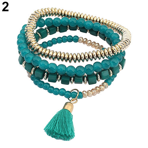 4 Pcs Boho Ethnic Style Multilayer Beaded Bangles Bracelets for Women