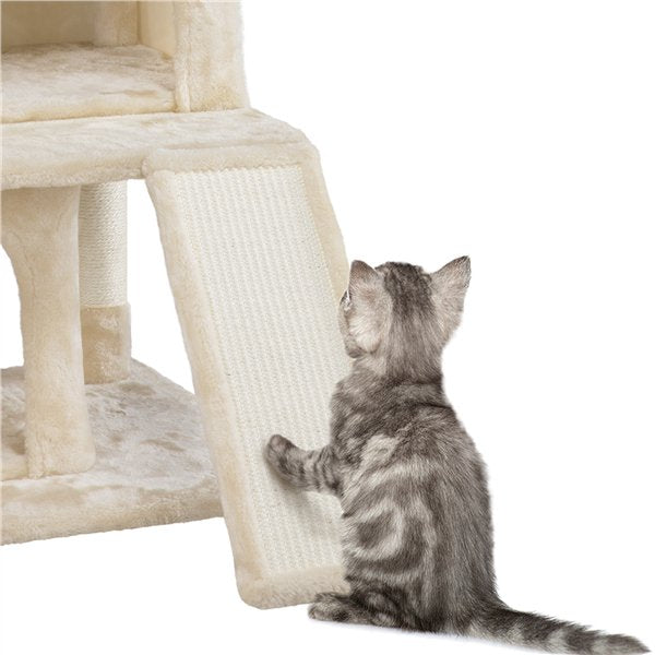 36'' H Cat Tree Tower Cat House with Double Condos Scratching Posts Sisal Rope Furry Ball for Cats and Kittens, Beige