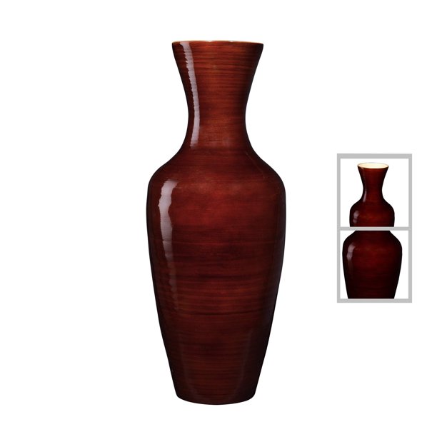 18” Tall Brown Bamboo Vase | Decorative Jar Vase for Silk Plants & Flowers